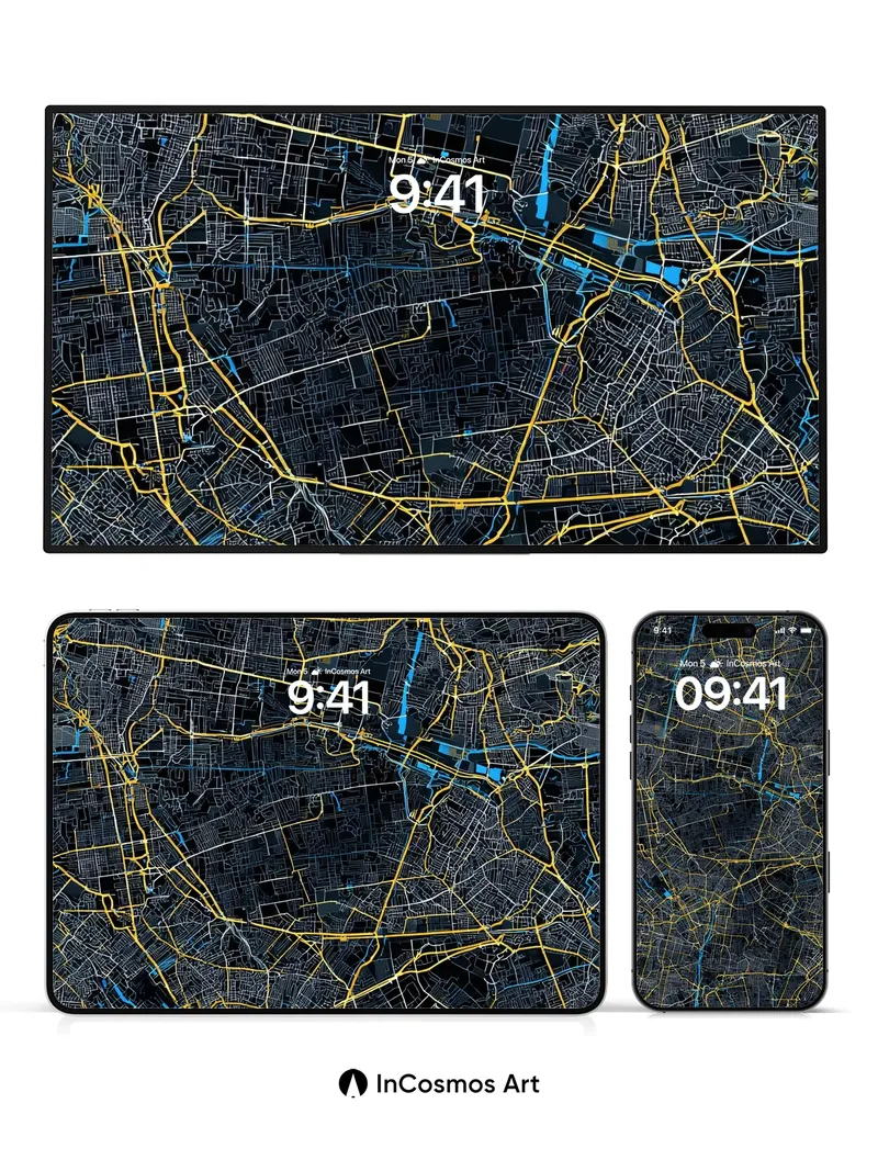 Neon Grid Wallpaper with Electric Veins