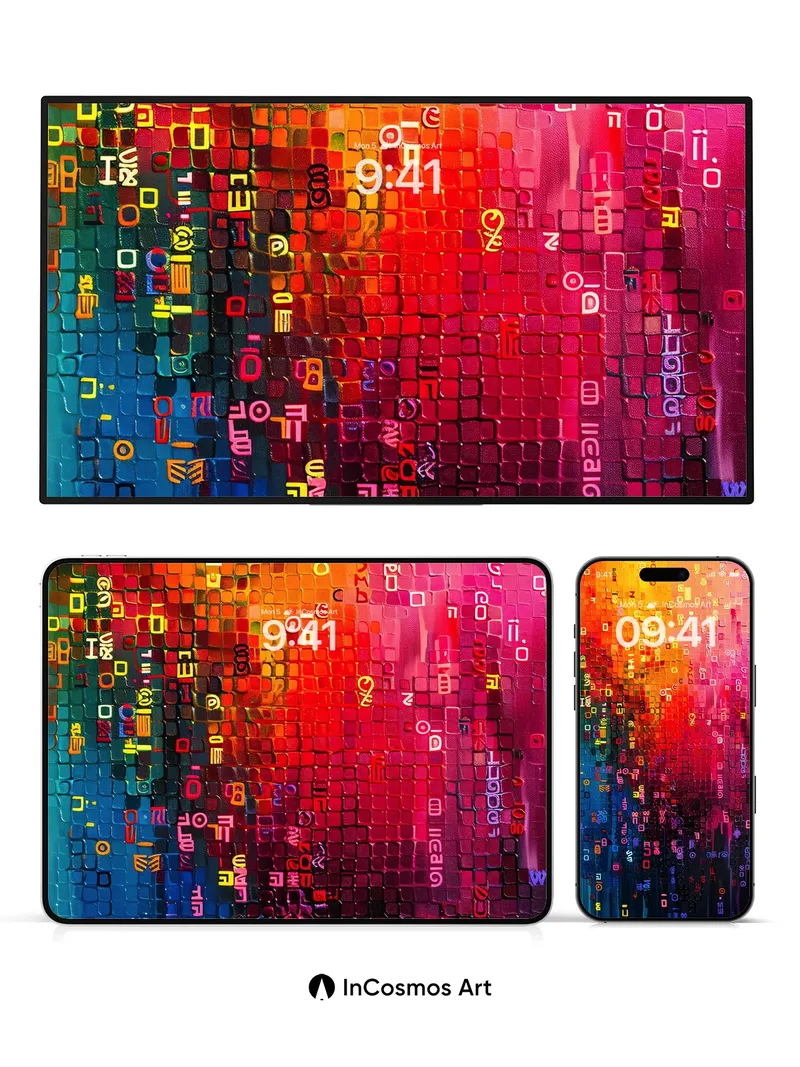 Neon Pulse Wallpaper with Digital Mosaic