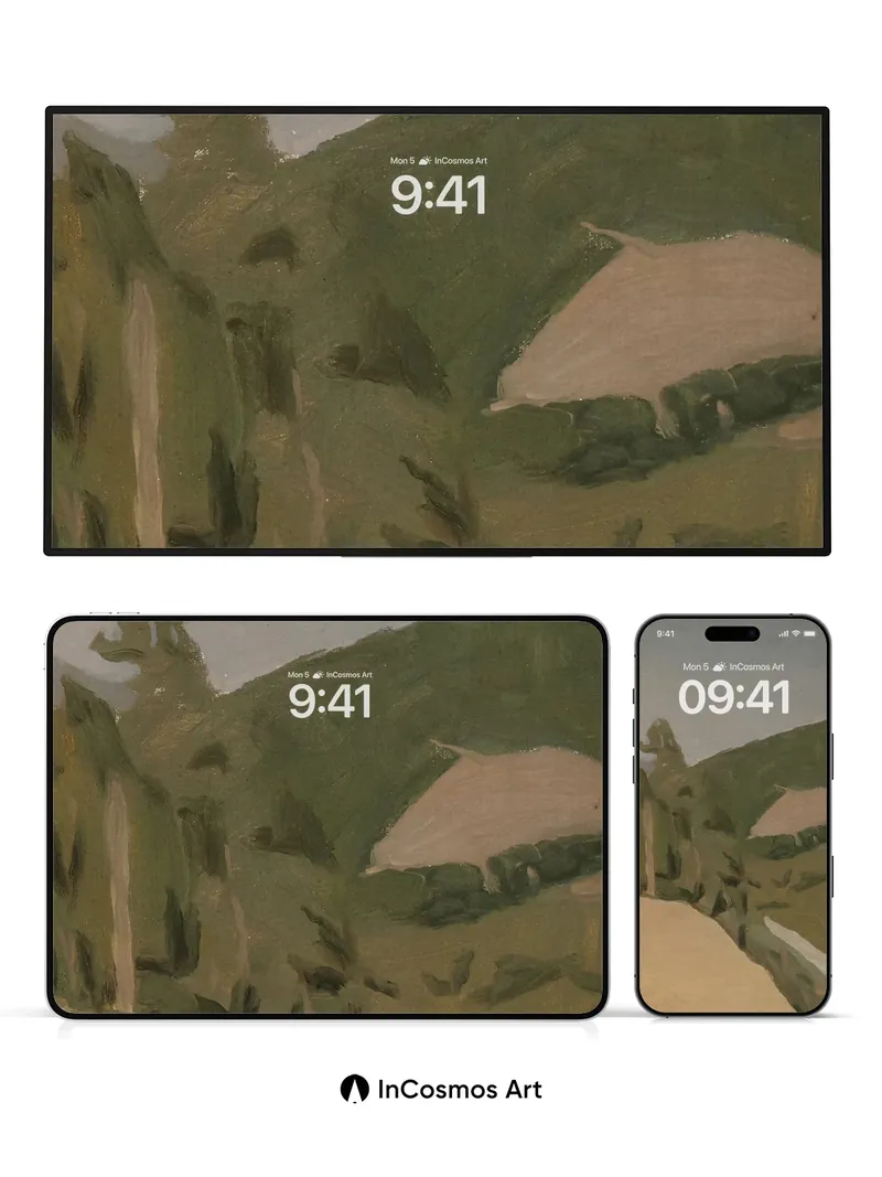 Hushed Ridge Wallpaper with Earth-Toned Brushwork