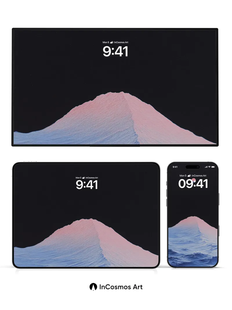 Calm Ocean Wave Wallpaper with Pink Moonlight