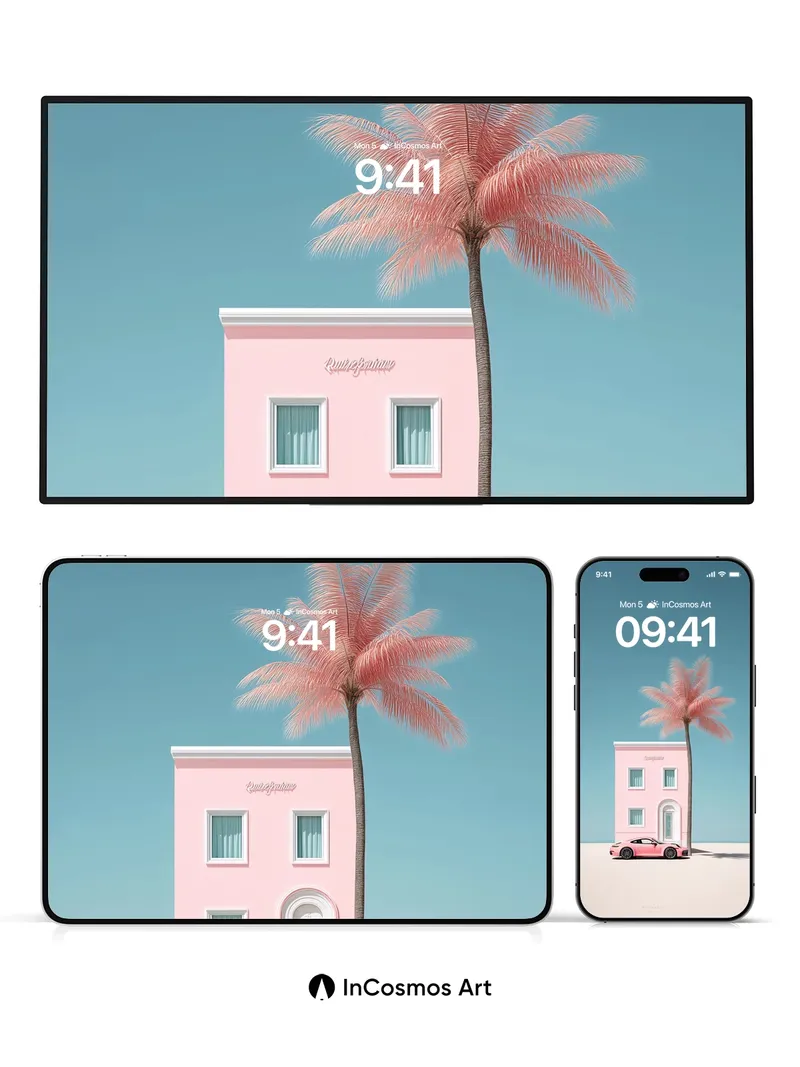 Pastel Mirage Wallpaper with Palm Shadow