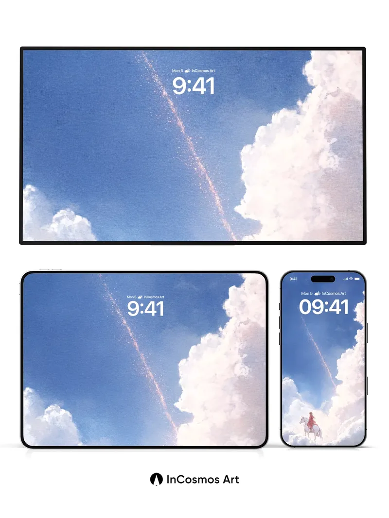 Celestial Ride Wallpaper with Starlight Trail