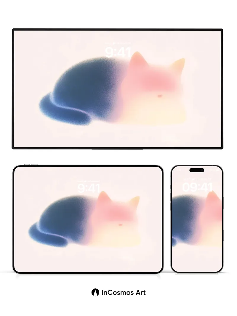 Serenity Haze Wallpaper with Soft Gradient Cat