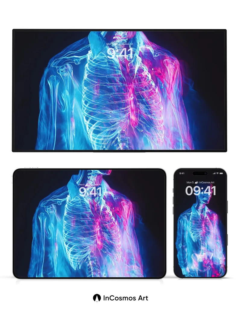 Neon Skeleton Wallpaper with Electric Veins