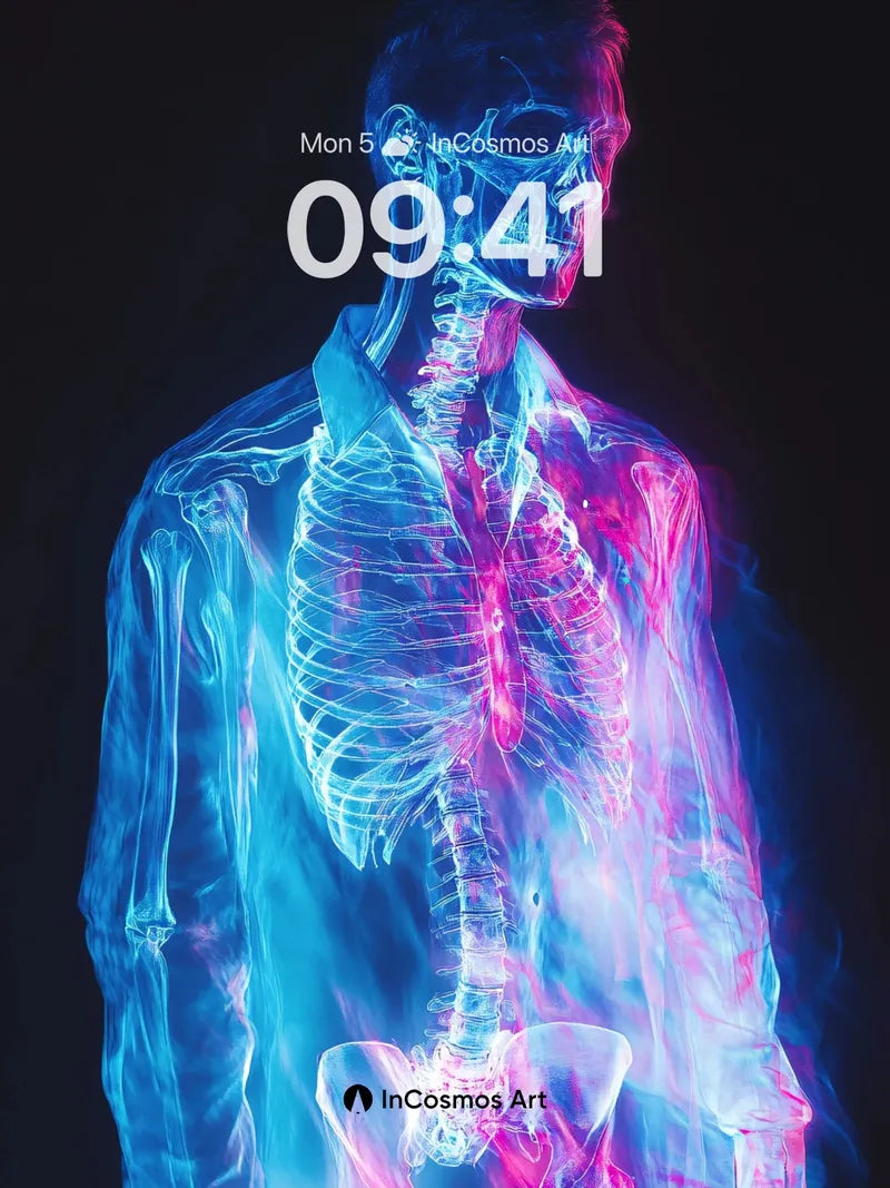Neon Skeleton Wallpaper with Electric Veins
