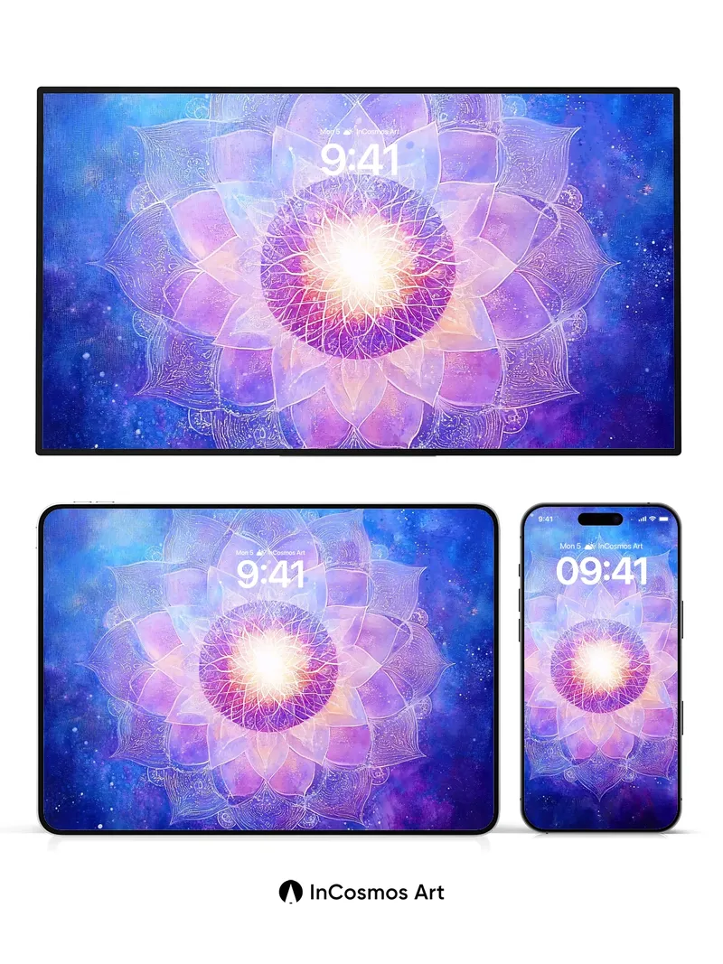 Cosmic Lotus Wallpaper with Ethereal Light Core