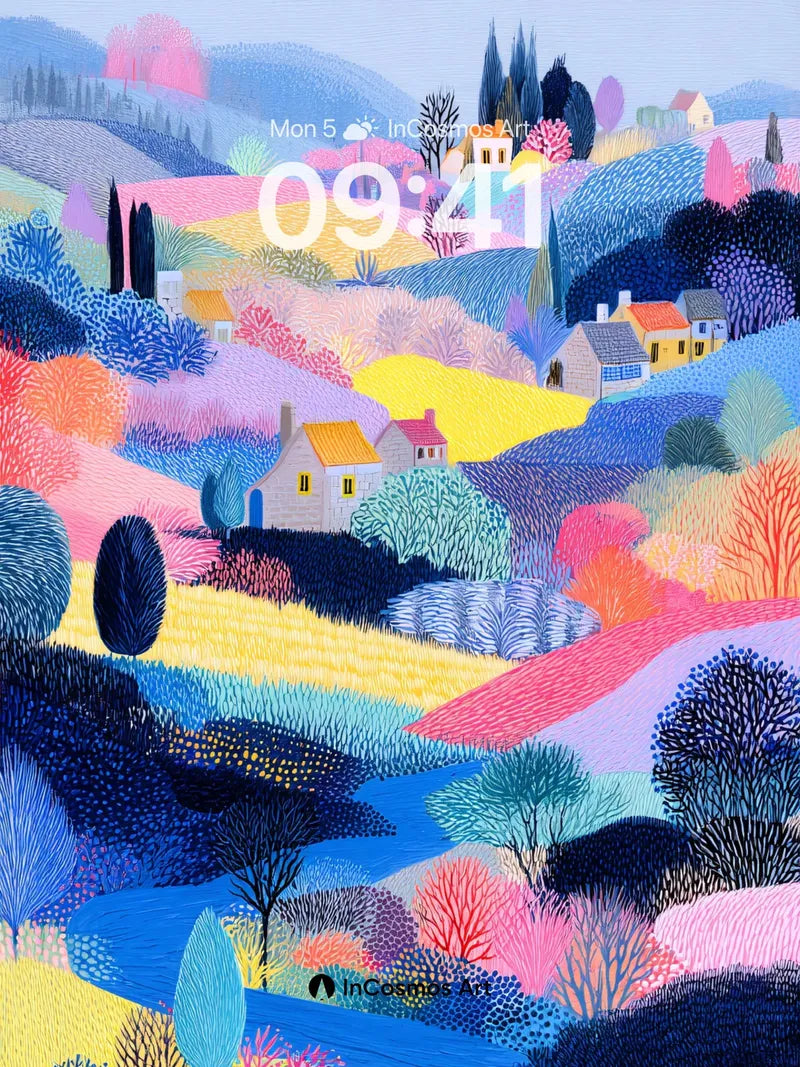 Pastel Hills Wallpaper with Textured Brushwork wallpaper for iPhone, iPad & Mac
