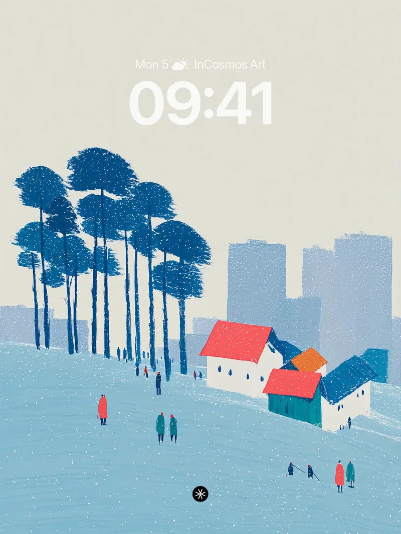 Serene Snowscape Village Wallpaper with Cozy Winter Charm