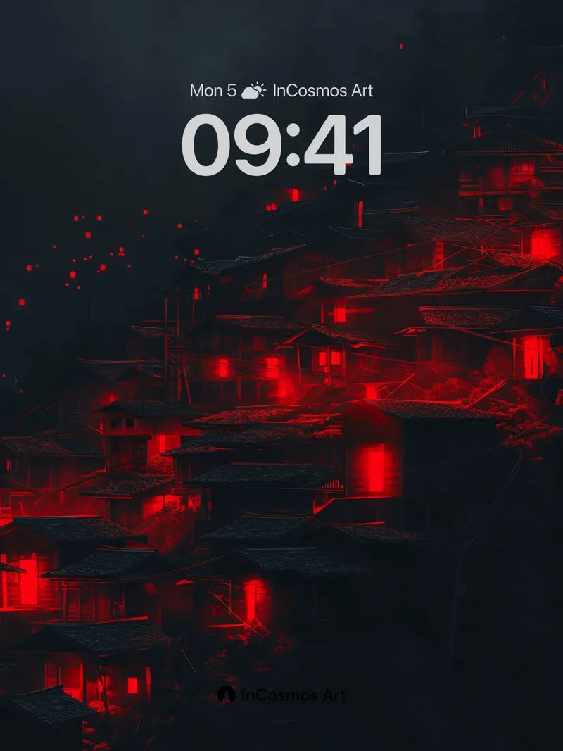 Crimson Echoes Wallpaper with Shadowed Villages