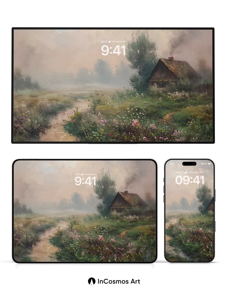 Misty Meadow Wallpaper with Whispering Path