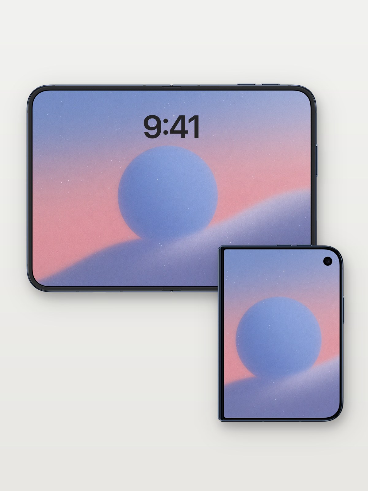 Ethereal Sphere Gradient Wallpaper on iPhone Duo, open and closed