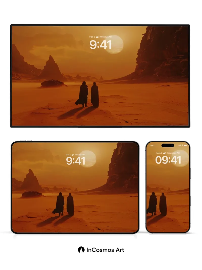 Silhouetted Wanderers Wallpaper in Dune Light