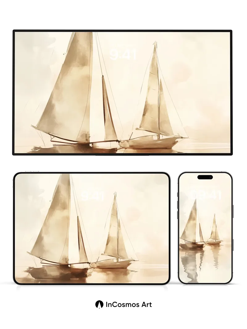 Serenity Sail Wallpaper with Golden Haze