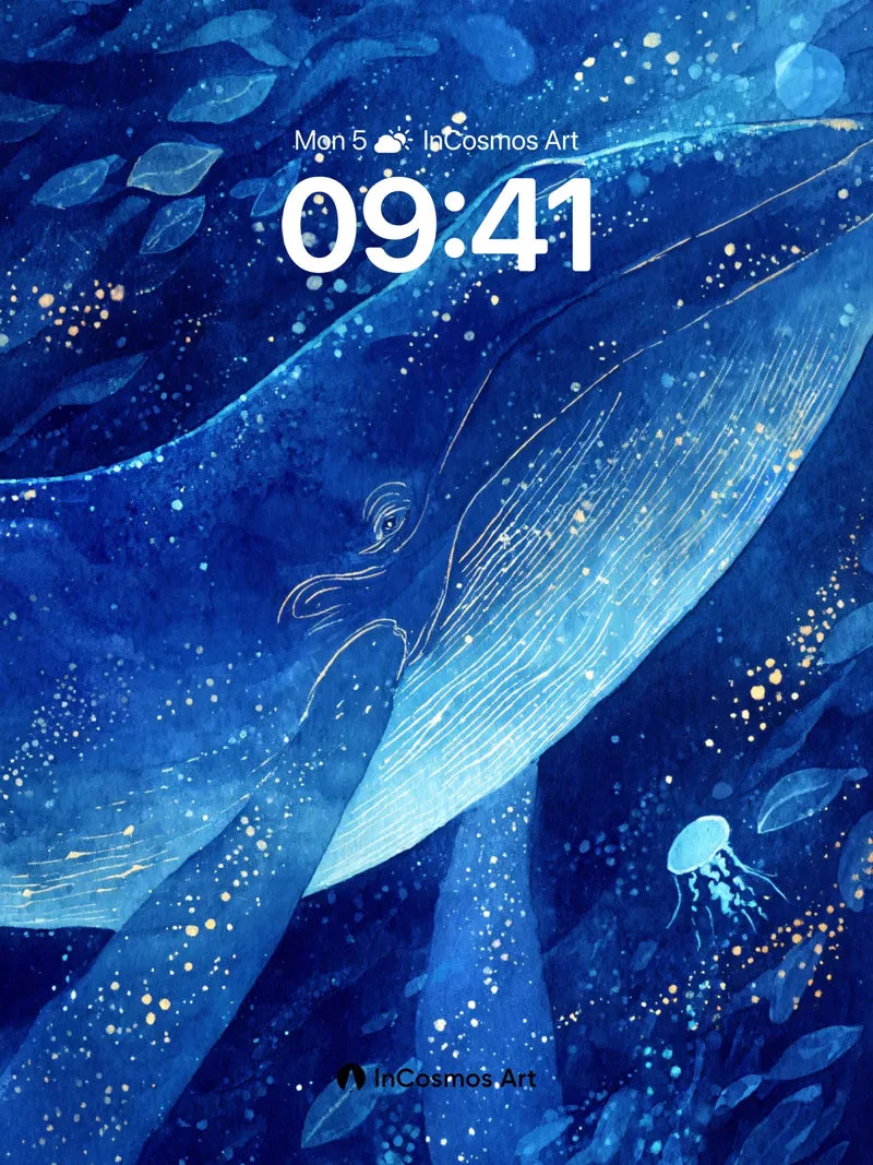 Sapphire Whisper Wallpaper with Celestial Whales