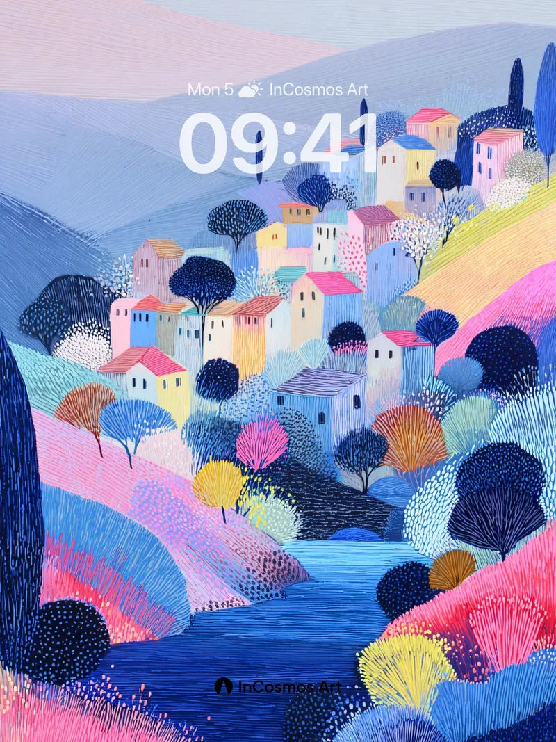 Serene Village Background with Rolling Hills wallpaper for iPhone, iPad & Mac