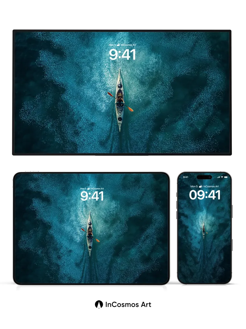 Serenity Kayak Wallpaper with Deep Ocean Veins