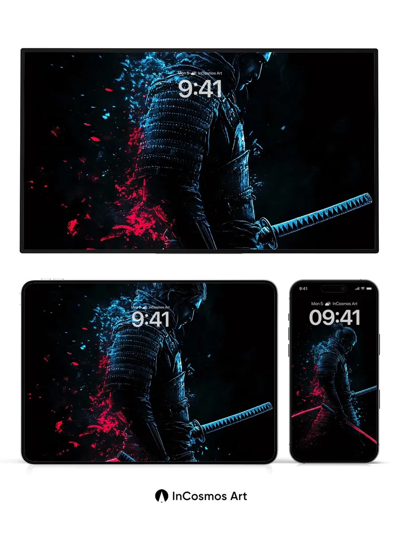 Neon Shadow Wallpaper with Samurai Aura