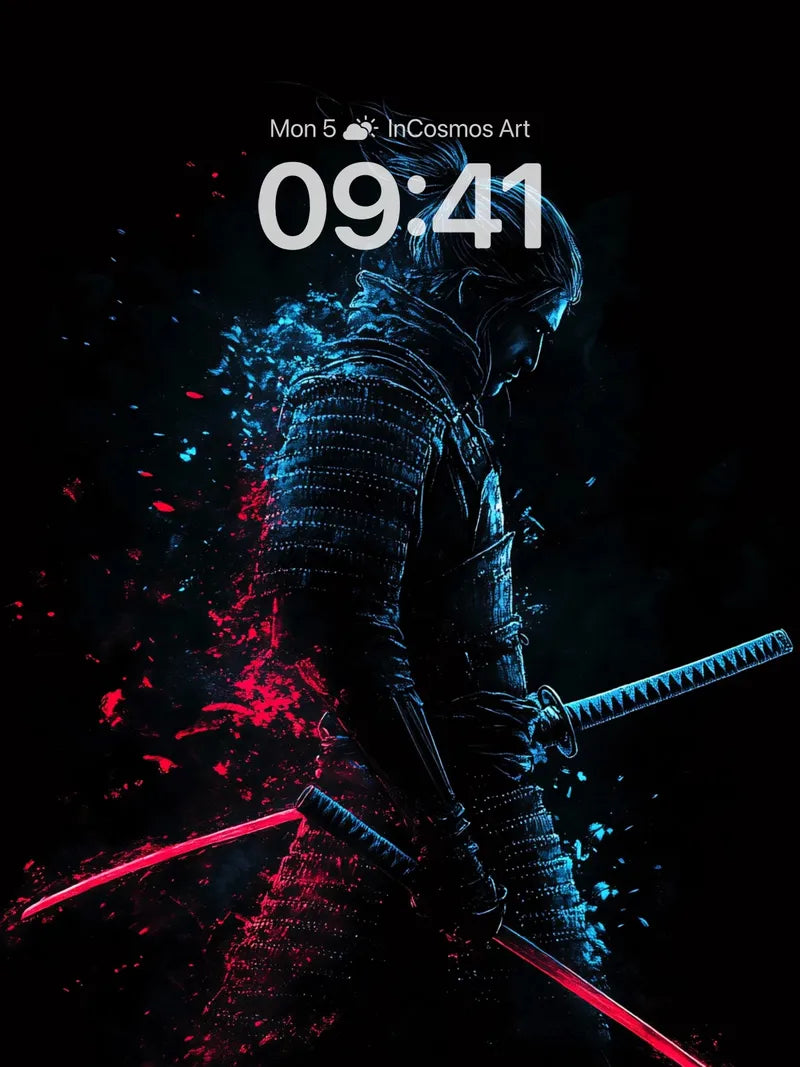 Neon Shadow Wallpaper with Samurai Aura