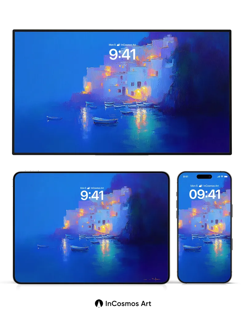 Luminous Cliffside Wallpaper with Floating Lights