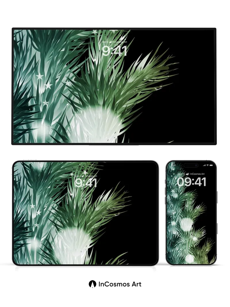 Frost-Kissed Pine Wallpaper with Starlight Veins