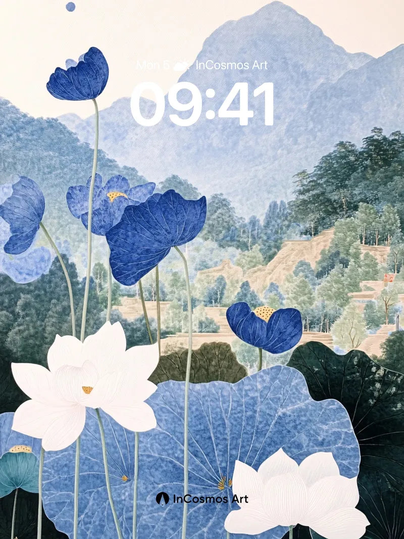 Serene Lotus Wallpaper with Mountain Haze