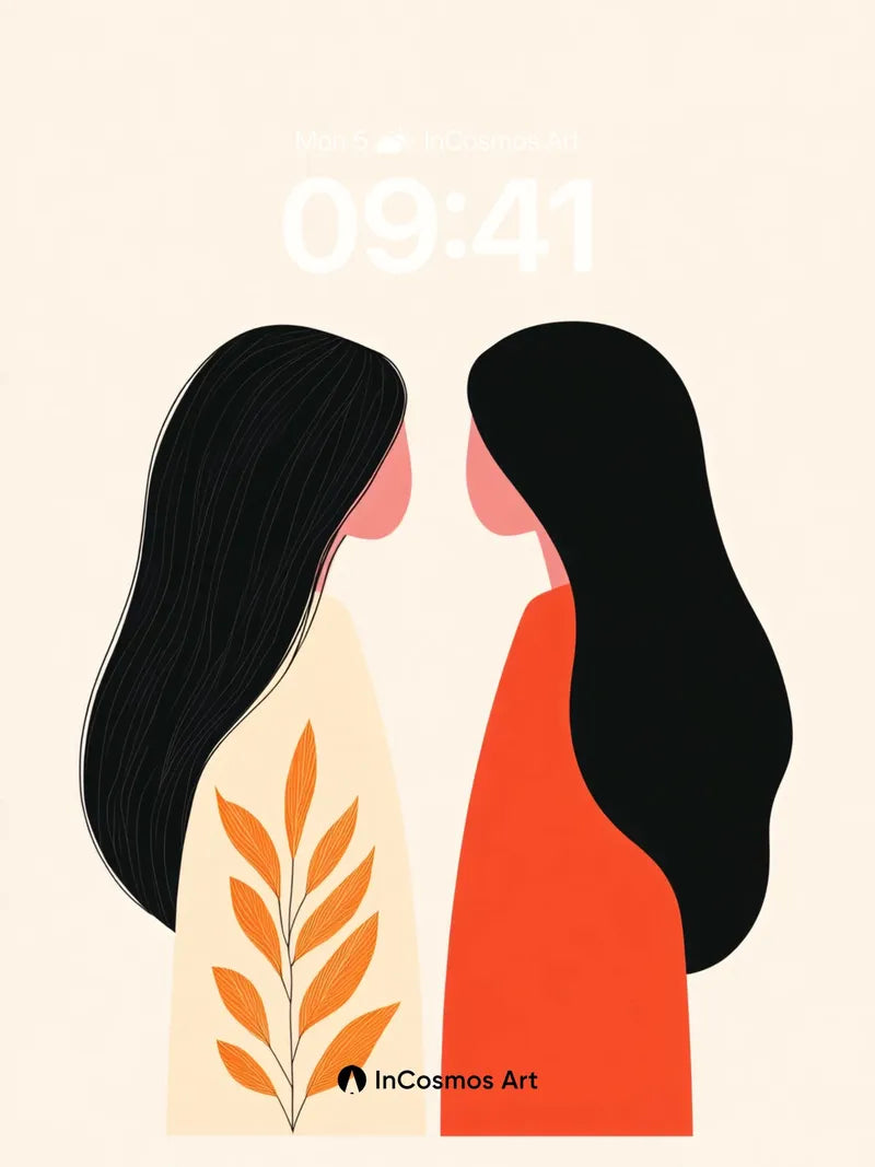 Whispering Leaves Wallpaper with Silhouetted Embrace