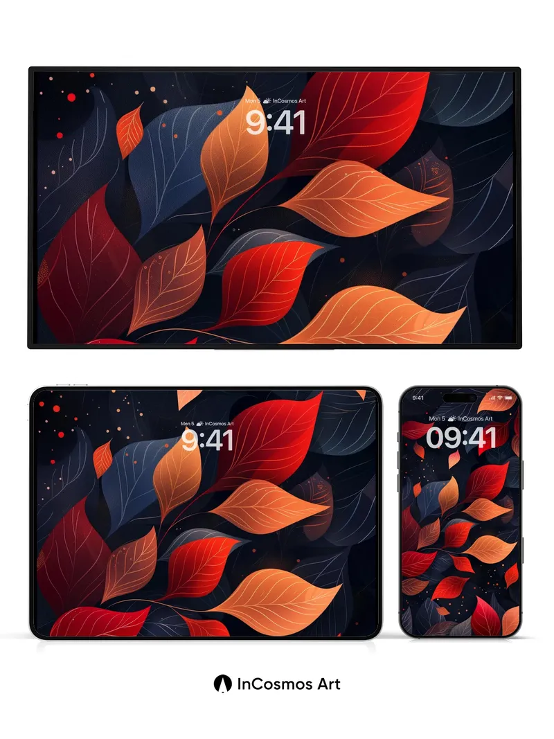 Autumn Whispers Wallpaper with Floating Ember Leaves