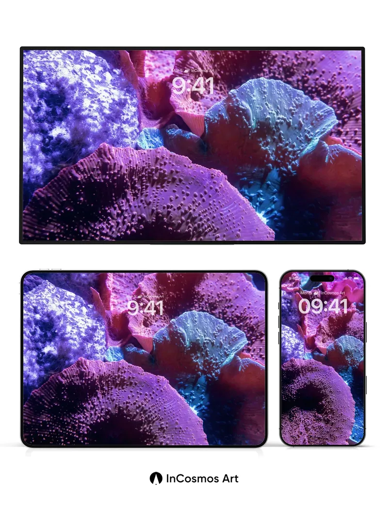 Luminous Coral Wallpaper with Bioluminescent Veins