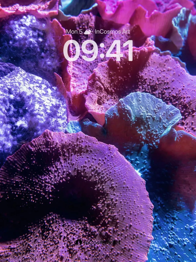 Luminous Coral Wallpaper with Bioluminescent Veins