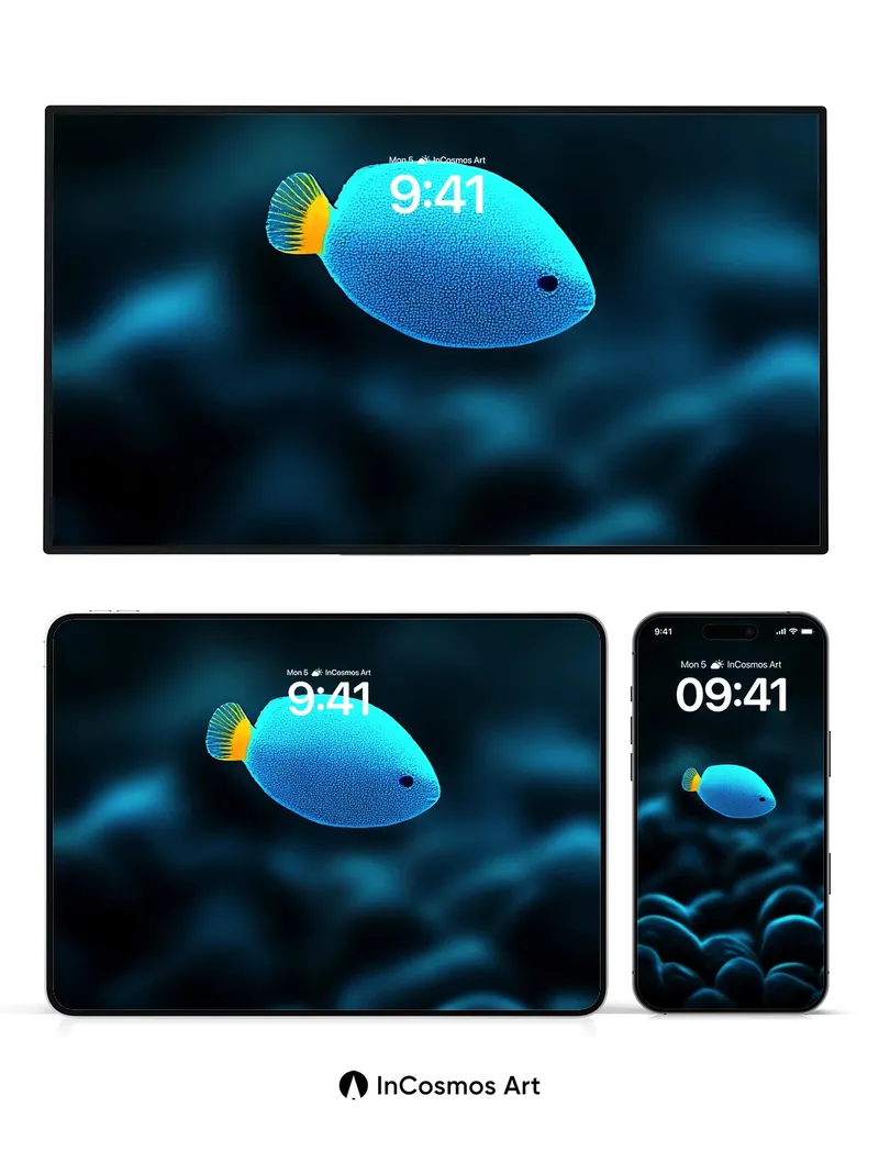 Luminous Depths Wallpaper with Electric Blue Fish