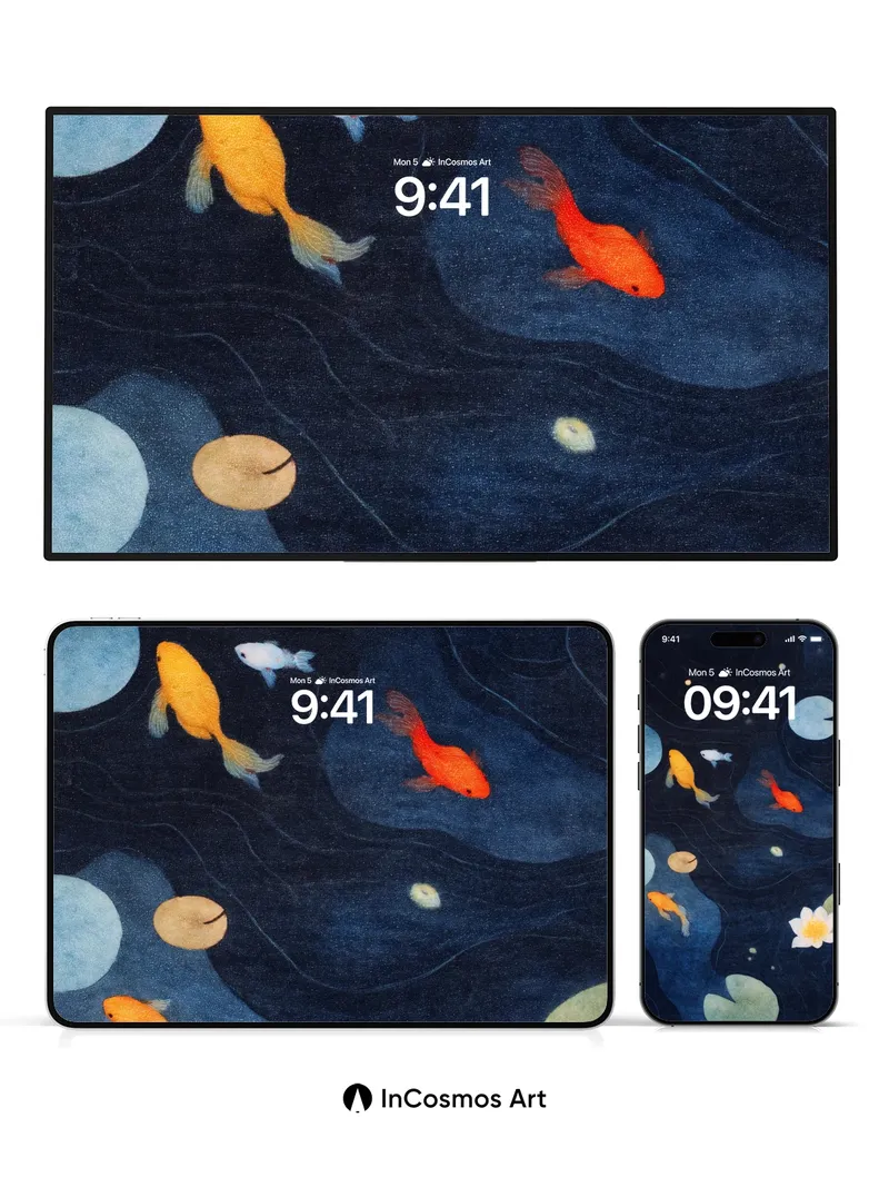 Nocturnal Pond Wallpaper with Floating Light