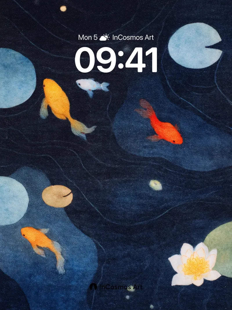 Nocturnal Pond Wallpaper with Floating Light