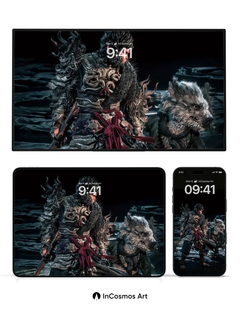 Shadowed Warrior Wallpaper with Mythic Beast