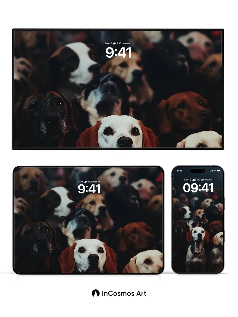 Whispering Canine Crowd Wallpaper with Focused Gaze