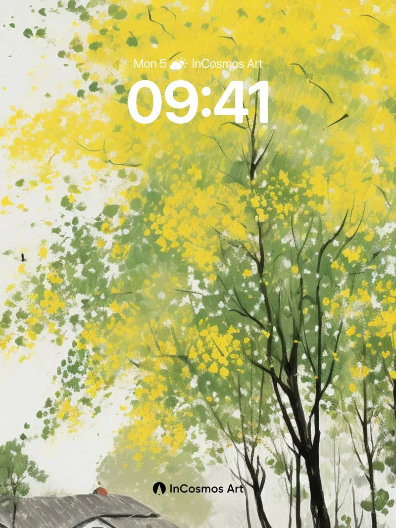 Serenity in Yellow Canopy Wallpaper with Floating Leaves