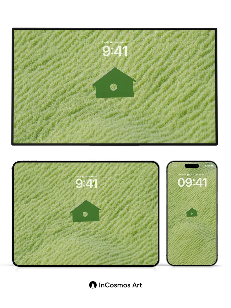 Whispering Grass Wallpaper with Tiny House