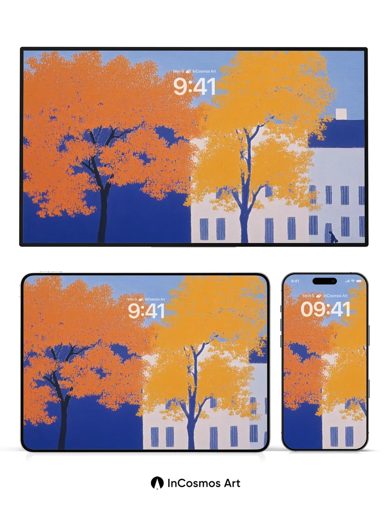 Autumn Hush Wallpaper with Silent Buildings