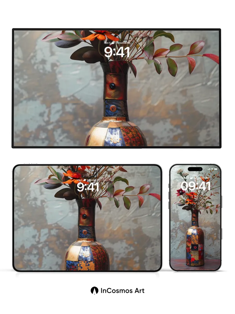 Autumn Hush Wallpaper with Patchwork Vessel