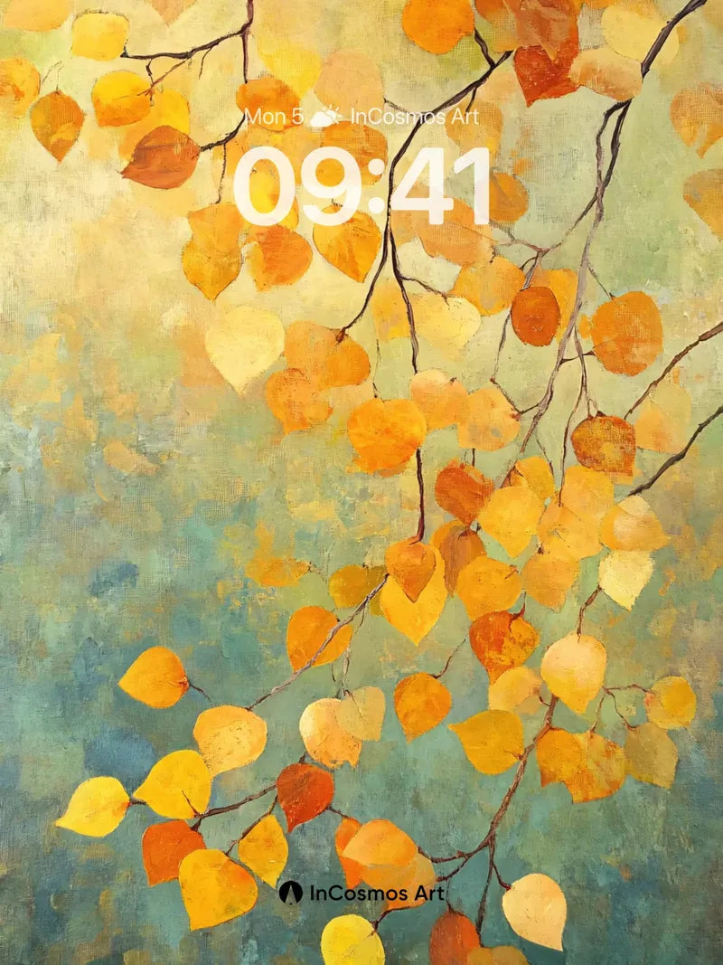 Golden Hush Wallpaper with Floating Leaves