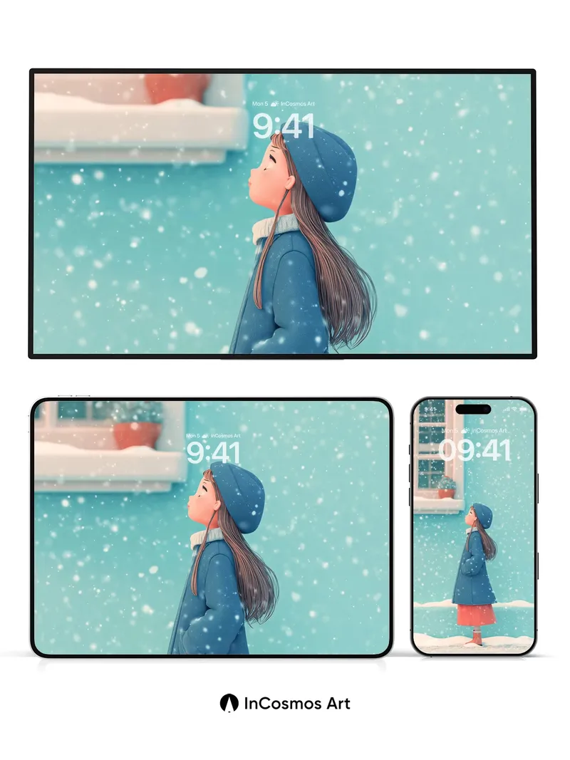 Snowfall Serenade Wallpaper with Quiet Gaze