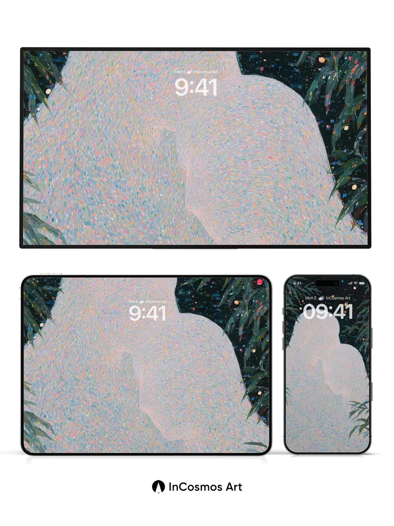 Starry Embrace Wallpaper with Whispering Leaves