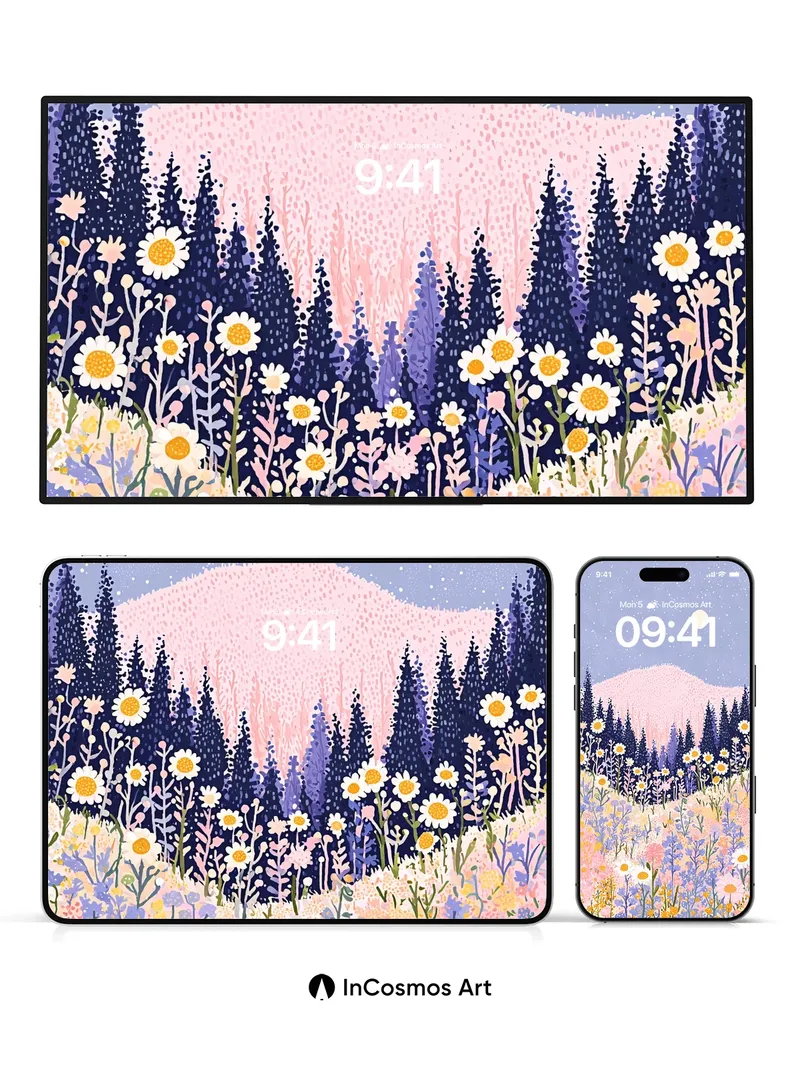 Luminous Meadow Wallpaper with Starlit Hush