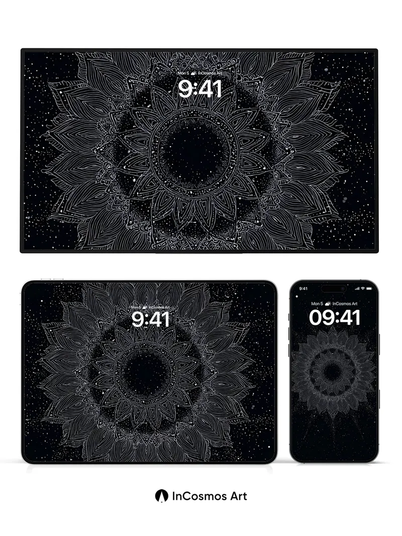 Cosmic Mandala Wallpaper with Starlight Veins