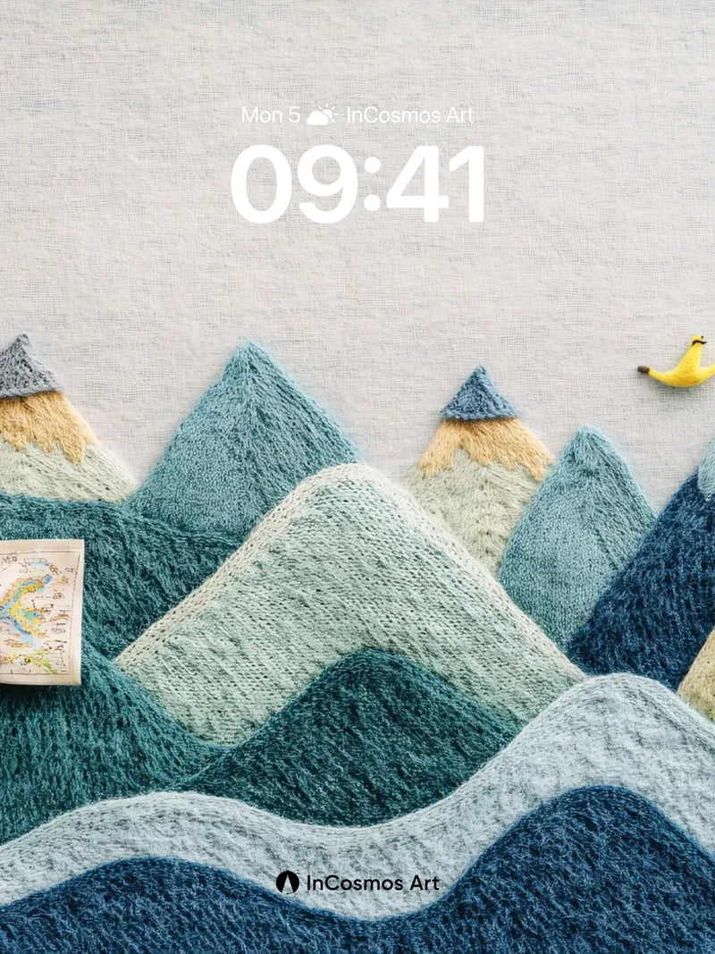 Felted Mountain Odyssey Wallpaper with Miniature Explorer
