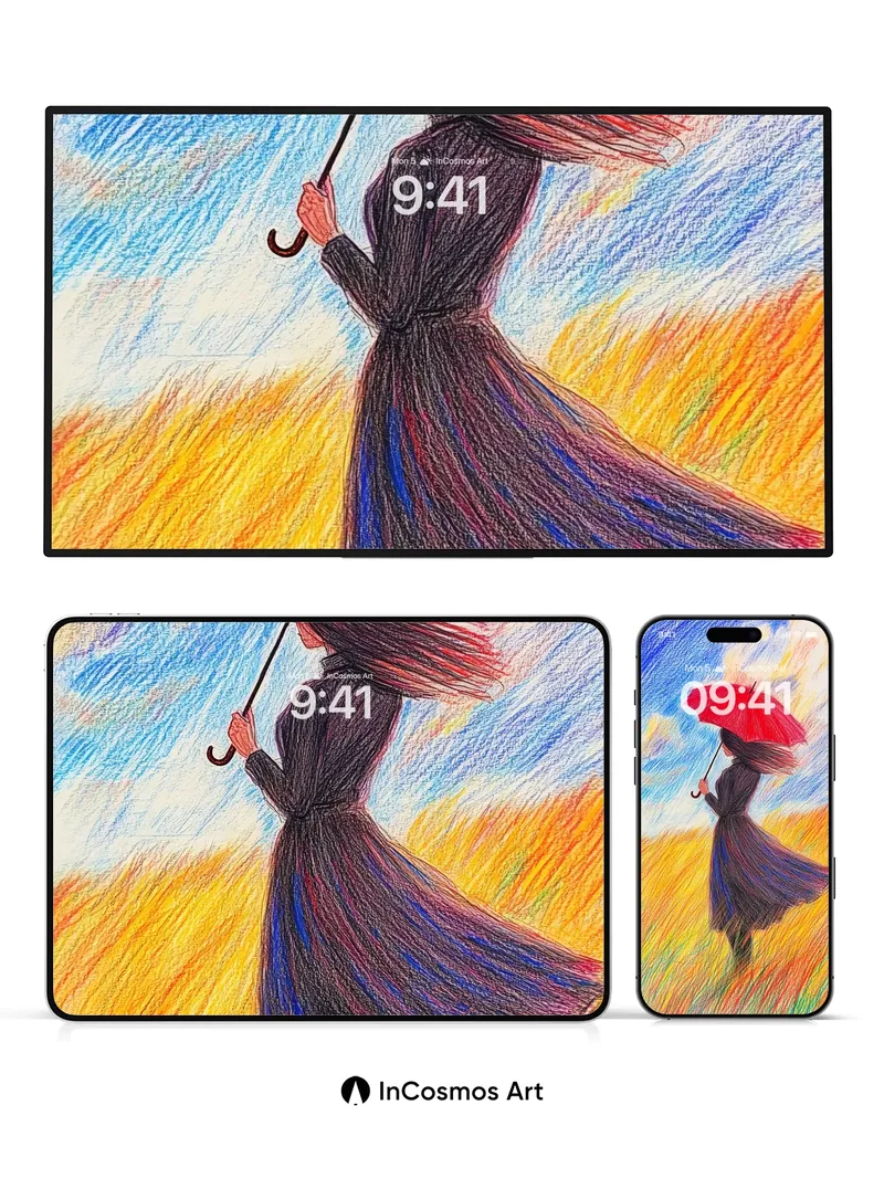 Whispering Wind Wallpaper with Crimson Umbrella