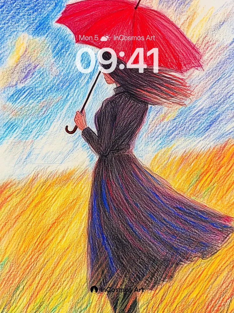 Whispering Wind Wallpaper with Crimson Umbrella