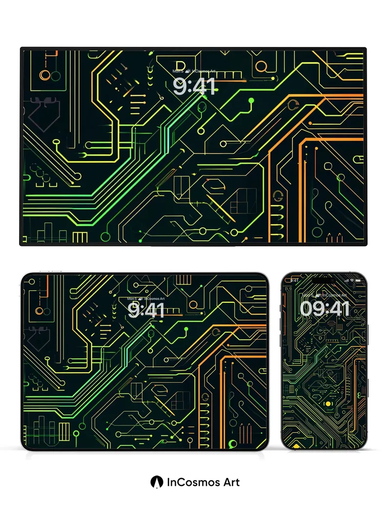 Neon Circuitry Wallpaper with Electric Pulse