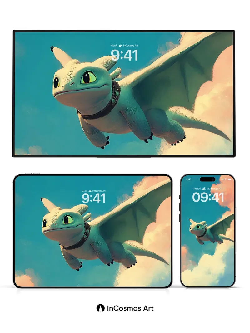 Skyward Serenity Wallpaper with Floating Dragon