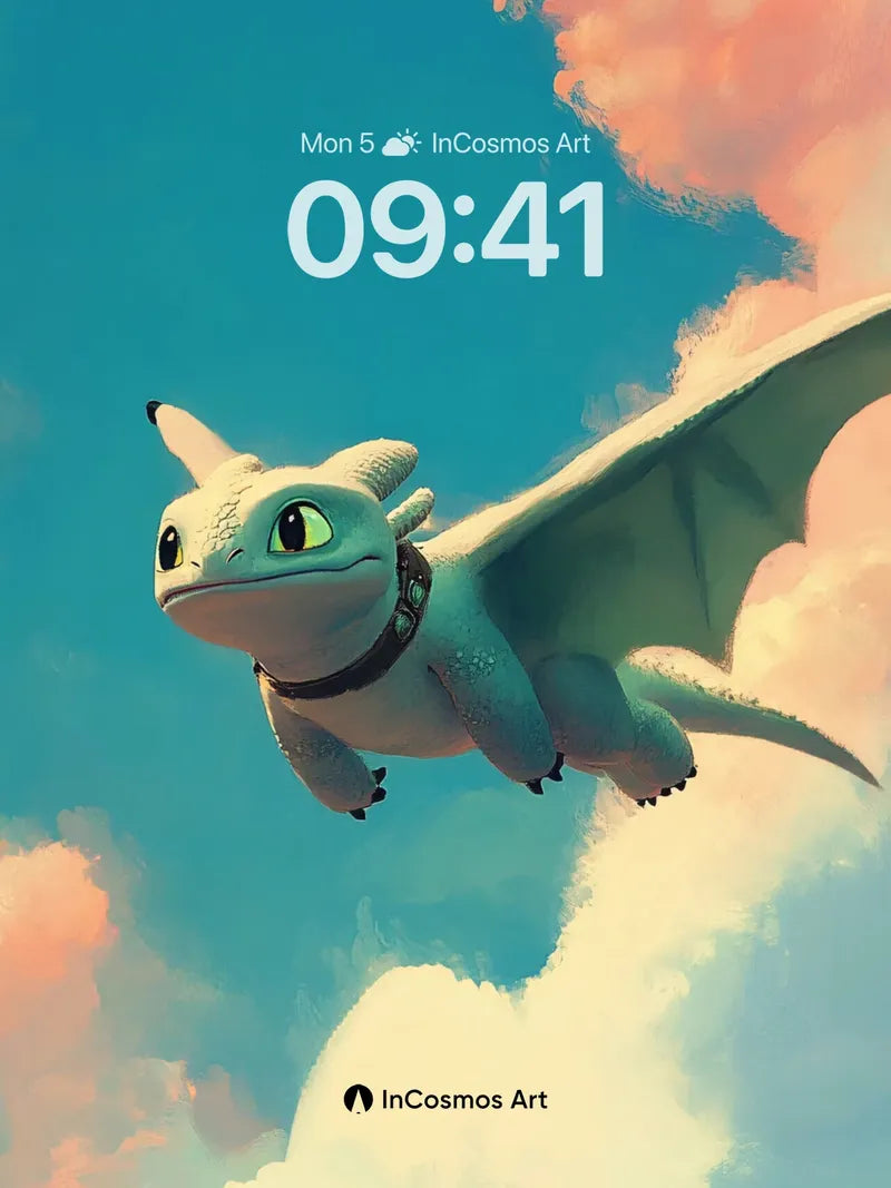 Skyward Serenity Wallpaper with Floating Dragon
