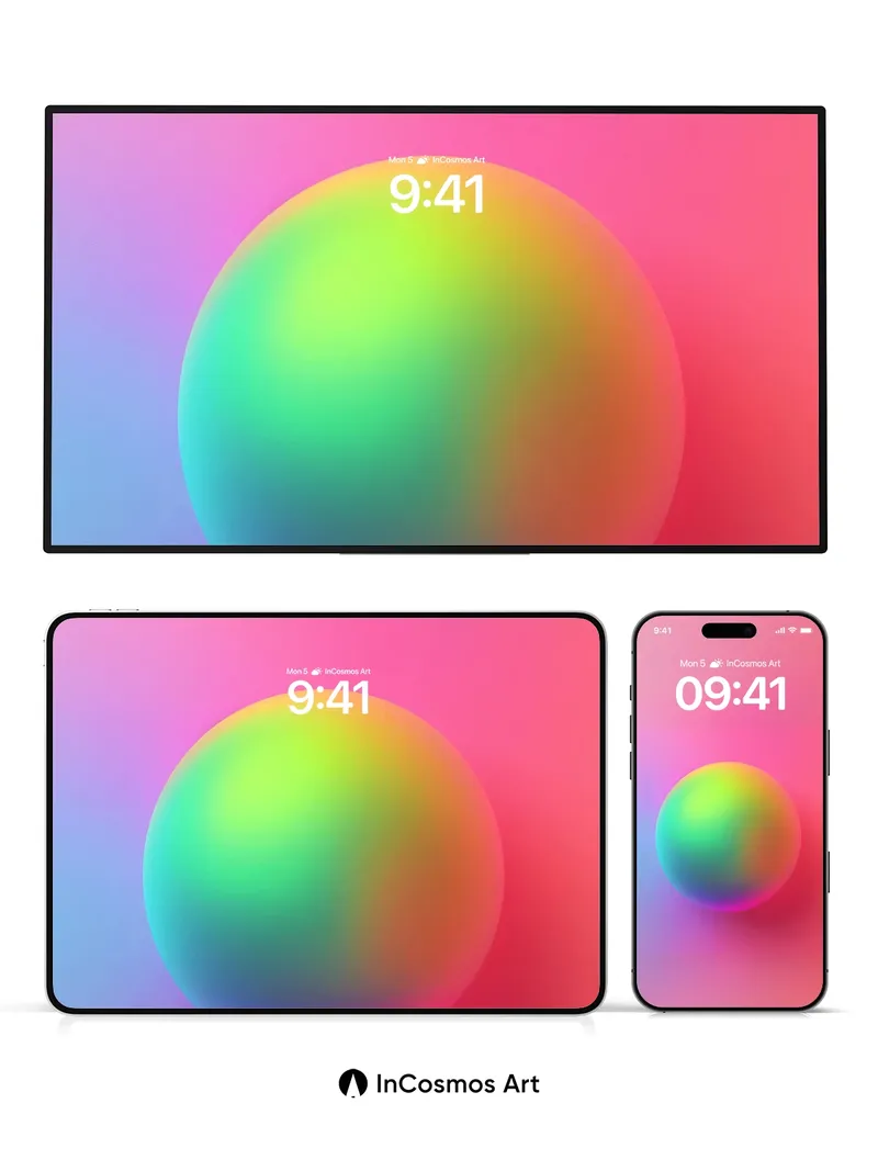 Luminous Gradient Wallpaper with Rainbow Sphere